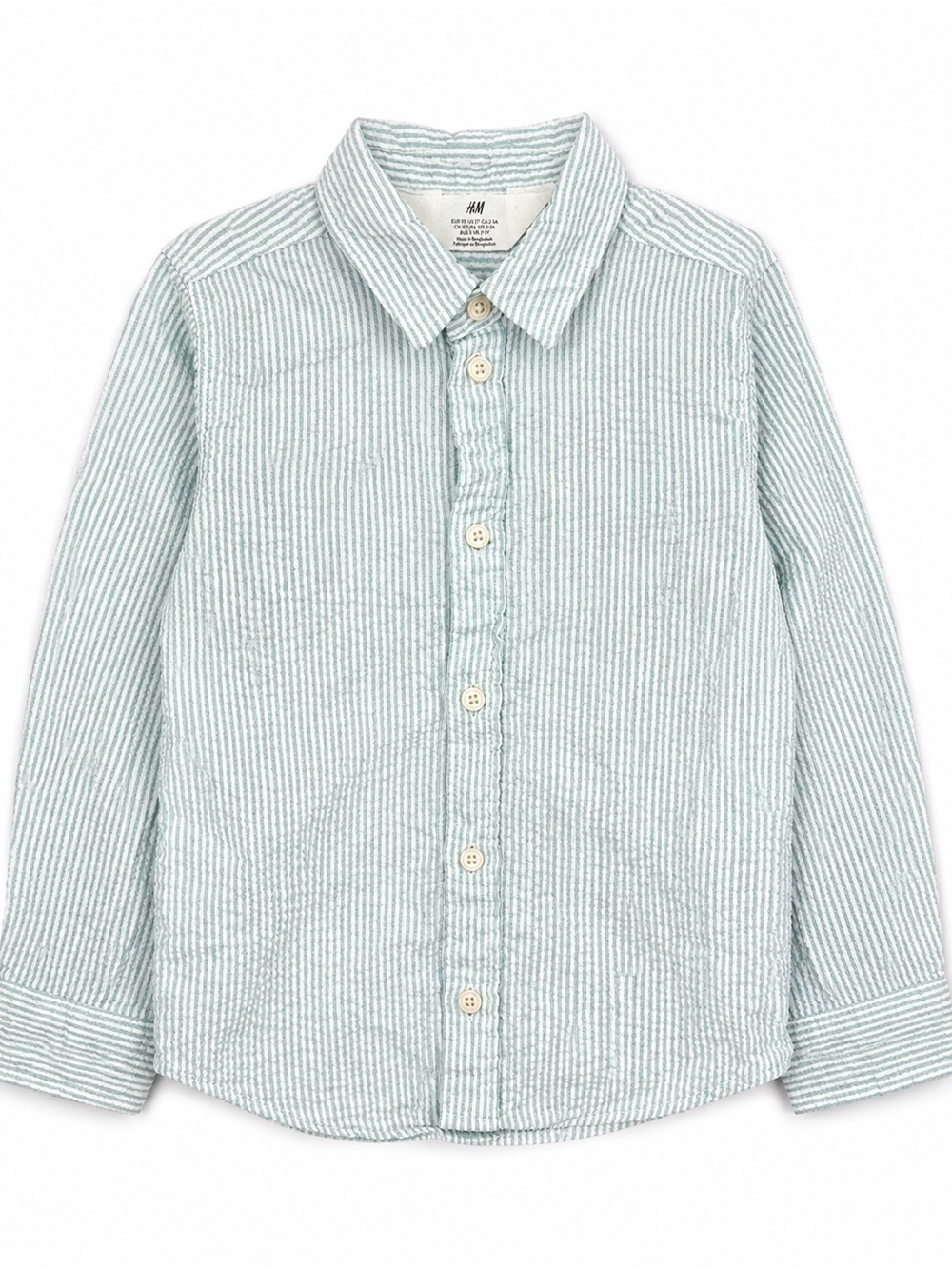 H&M Mint Green Striped Button-Down Shirt for Kids